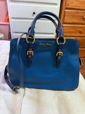 Miu Miu blue leather top handle and shoulder bag